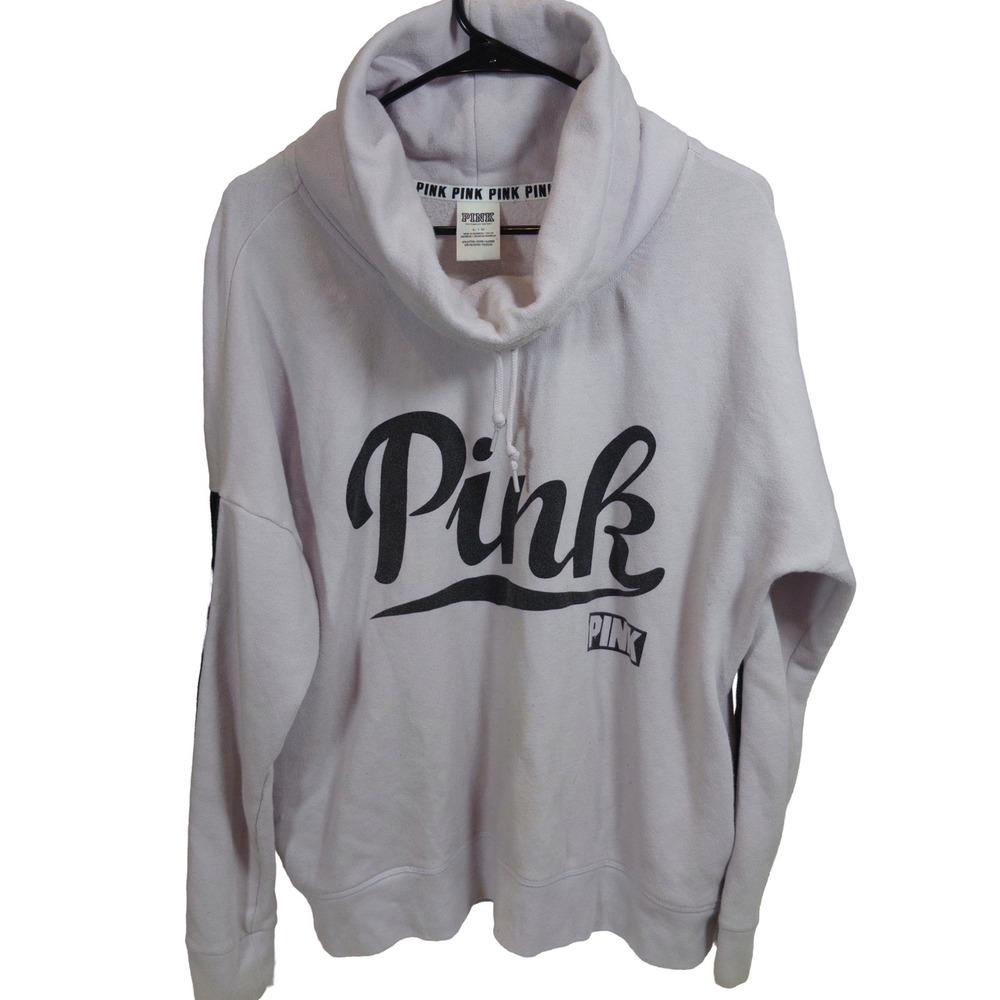 PINK Victoria's Secret Sweatshirt L Womens Cowl Neck Logo Pullover Lavender